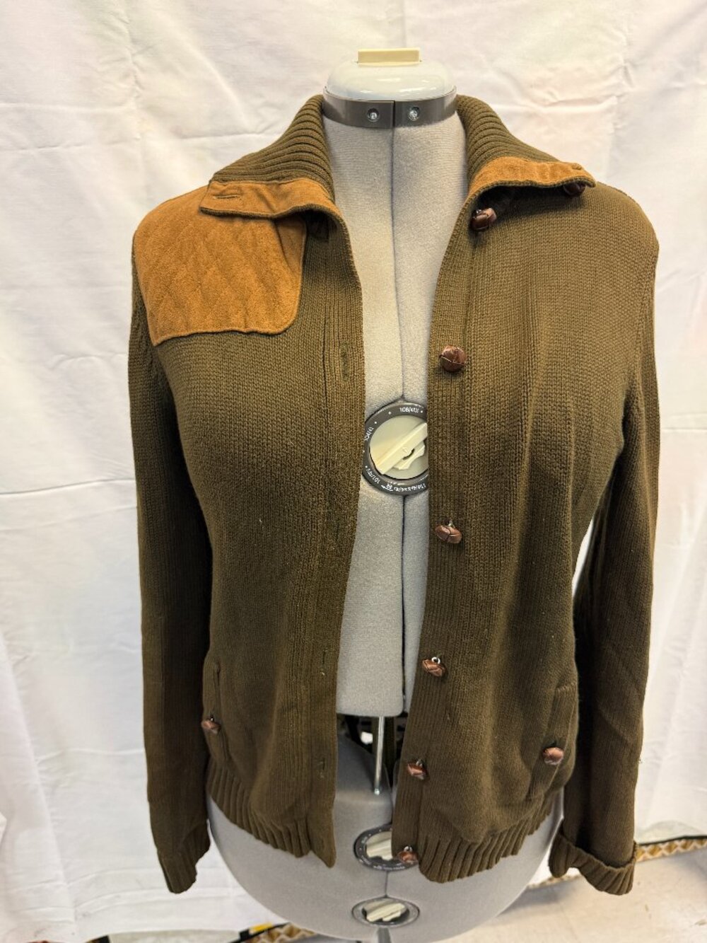 Vintage Lauren Ralph Lauren equestrian shooting-patch cardigan, Made in Hong Kon